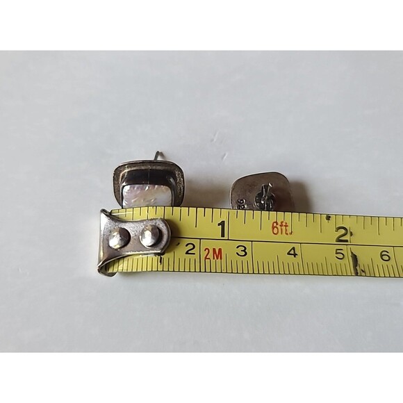 925 Sterling Silver Real Pearl Square Shaped Stud Earrings Vintage - Picture 9 of 10